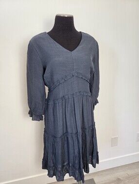 Mikarose Dusty Blue Midi Dress Tiered Boho Peasant Fairy Grunge Festival Small
